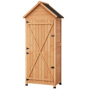 Outdoor Wooden Storage Shed, Vertical Tool Storage House with Shelves, Large Garden Tools Shed with Lockable Door for Backyard Garden Patio - 1 of 4