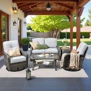 XIZZI Outdoor Patio Swivel Chair Conversation Set, 3/5/7/8 Piece Sofa Sets w/ Side Table, 360° Swivel Seats & Optional Coffee Table/Loveseat - 1 of 4