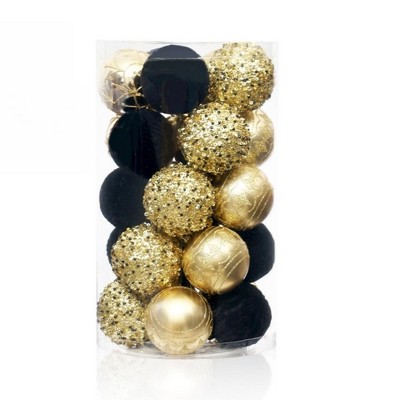 Shatterproof Christmas Ball Ornaments Set Black and Gold with Hand-Held Gift Package