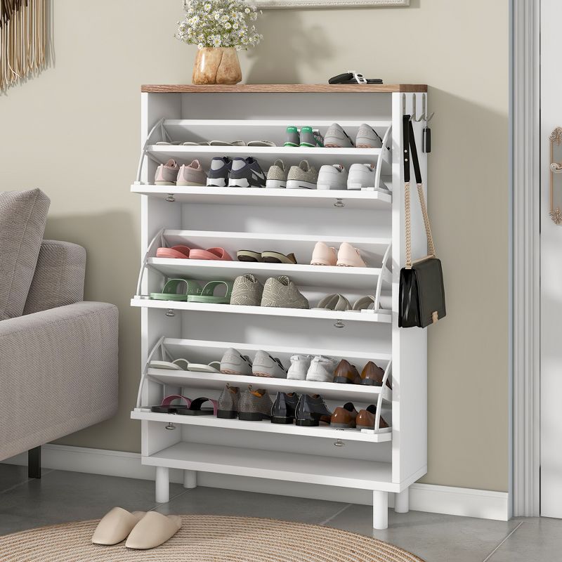 Narrow Design Shoe Cabinet with 3 Flip Drawers, 3 Hooks and Adjustable Panels - ModernLuxe, 2 of 11