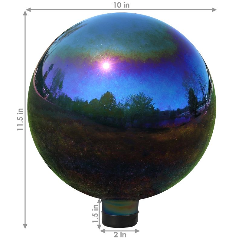 Sunnydaze Indoor/Outdoor Reflective Mirrored Surface Garden Gazing Globe Ball with Stemmed Bottom and Rubber Cap - 10" Diameter, 4 of 13