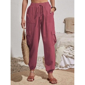 Joggers for Women Loose Drawstring High Waisted Cargo Pants with Pockets - 1 of 4