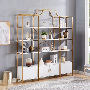 78" 4-Tier Home Office Bookshelf with X Bar Frame and 4 Doors, Golden+White - ModernLuxe - 1 of 4