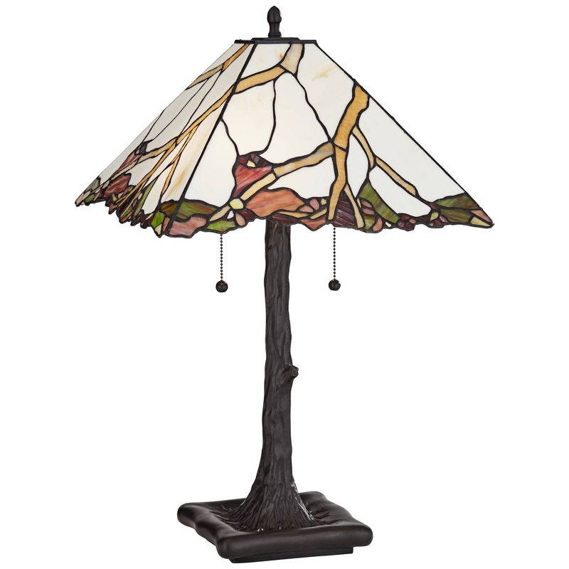 Robert Louis Tiffany Cherry Rustic Table Lamp 26" High Dark Bronze Cherry Blossom Stained Art Glass Shade for Bedroom Living Room Bedside Nightstand, 1 of 10