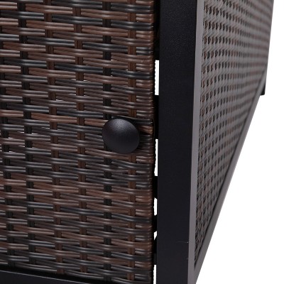 Black and Espresso Wicker Gas Fire Pit Table with Steel Top
