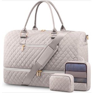 Travel Duffle Bag with Shoe Compartment, 3Pcs Set for Women, Weekender Overnight, Gym, and Hospital Bag with Toiletry - 1 of 4