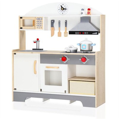 Karl Home Wooden Play Kitchen With Toy Kitchen Sink, Oven, Microwave & Cooking Set Accessories