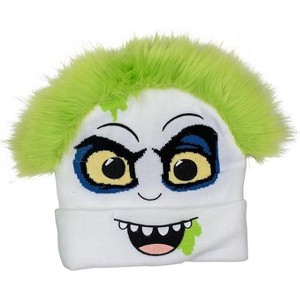 Beetlejuice Cuff Beanie, Jacquad Knit with Embroidery and 3D Faux Fur Hair, White - 1 of 1