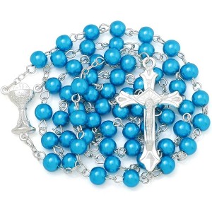 6mm Pearl Rosary Beads With Crucifix - Women's Catholic Prayer Necklace, Gift Box & Pouch Included - 1 of 4