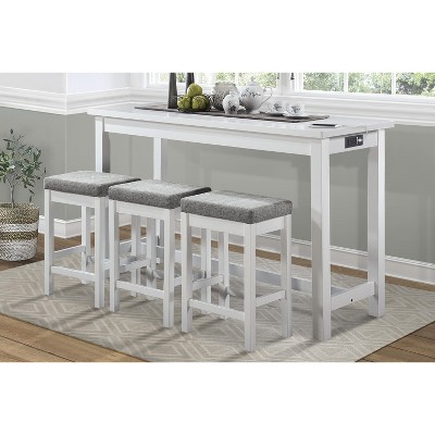 NicBex Round Dining Table Set for 3 Counter Height Dining Set with Drawer Built-in USB Ports Outlets and 3 Stools for Kitchen