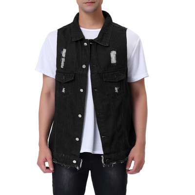 Lars Amadeus Men's Classic Fit Motorcycle Party Sleeveless Ripped Denim Vest