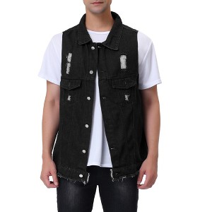 Lars Amadeus Men's Classic Fit Motorcycle Party Sleeveless Ripped Denim Vest - 1 of 4