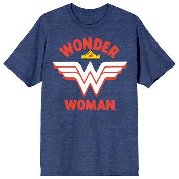 Wonder Woman Logo And Tiara Crew Neck Short Sleeve Navy Melange Women's T-shirt