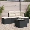 vidaXL 5 Piece Patio Sofa Set with Cushions Black Poly Rattan - Black and Cream With Table - 2 of 4