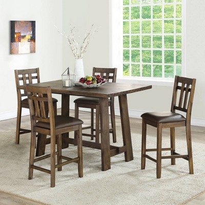 Saranac Rustic Brown Wood and Faux Leather Counter Chair