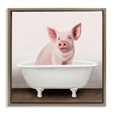Stupell Industries Pink Farm Pig in Country Bath Tub, 18" x 18"
