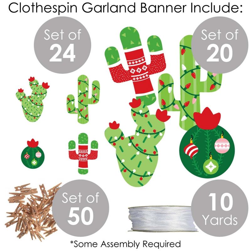 Big Dot of Happiness Merry Cactus - Christmas Cactus Party DIY Decorations - Clothespin Garland Banner - 44 Pc, 5 of 8