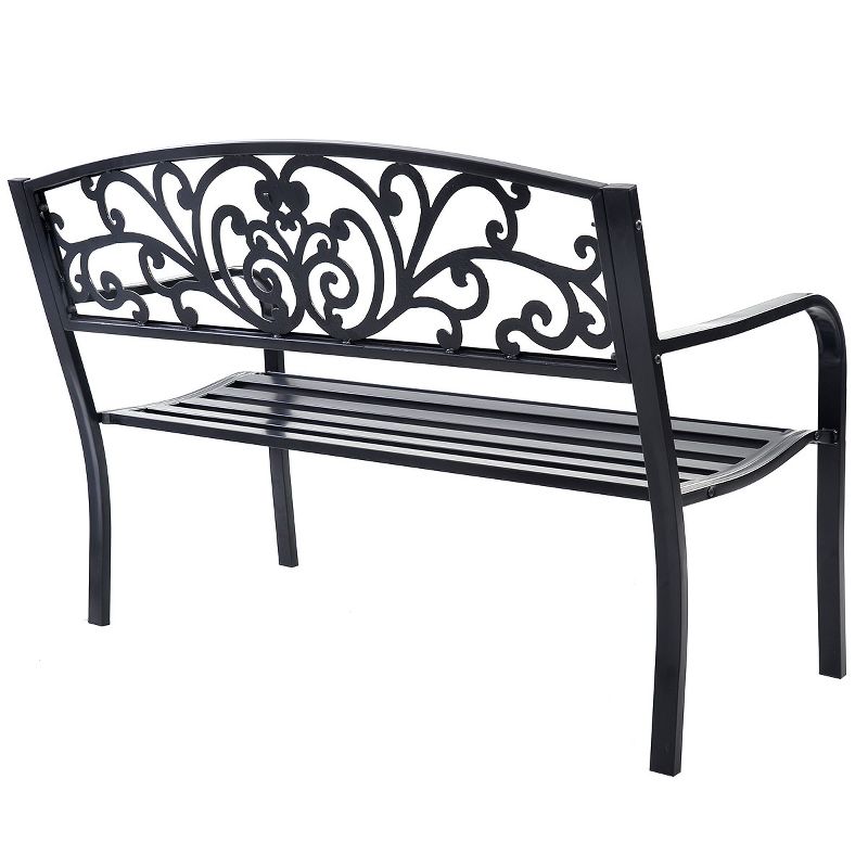 Tangkula 50"Patio Bench Porch Chair Steel Frame Cast Iron Loveseat w/ Backrest for Park Garden, 4 of 9