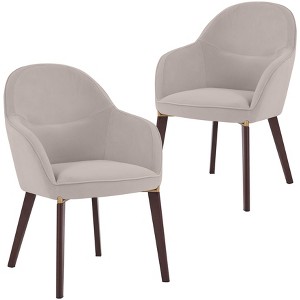 Elias Dining Chair Upholstered in Velvet and Powder Coated Legs Set of 2, Beige - 1 of 4