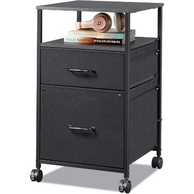 Black Fabric and Steel 2-Drawer Mobile File Cabinet with Shelf