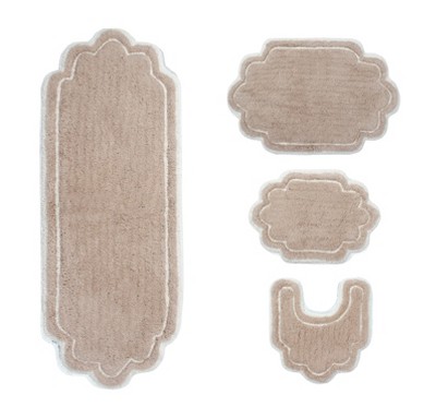 Beige Cotton Tufted Bath Rug Set with Slip-Resistant Backing