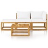 vidaXL Luxury Outdoor Lounge Set with Coffee Table, 4-Piece, Cream Cushioned, Robust Solid Acacia Wood - Modern Seating for Garden or Patio - 3 of 4