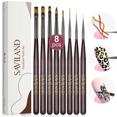 Saviland Pro Gel Nail Kit - 8PC Artist Brushes Set with Liner & Gel Polish Tools for French Carving Design. (Size: 8 Count)