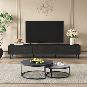 Modern 3-Drawers TV Stand with Silent Sliding Rails -Media Console with Metal Legs & Round Solid Wood Corners for Living Room - 1 of 4