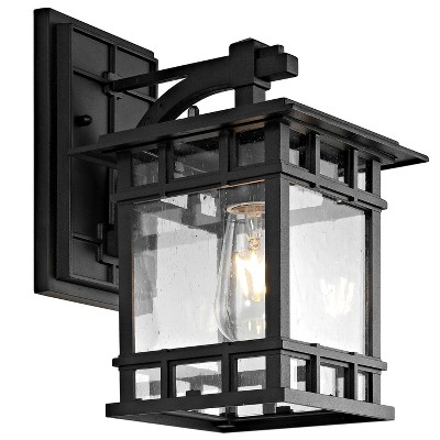 Black Aluminum Mission-Style Outdoor Wall Lantern with Clear Glass