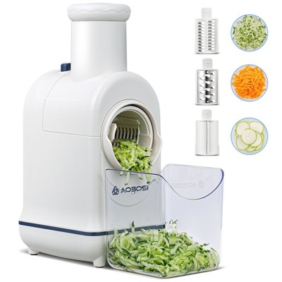 Electric Slicer Shredder, Food Slicers with 3 Blades & 80W high-torque Quiet Motor, 64mm Wide Feeding Chute, 800ml Food Container, Built-in Storage