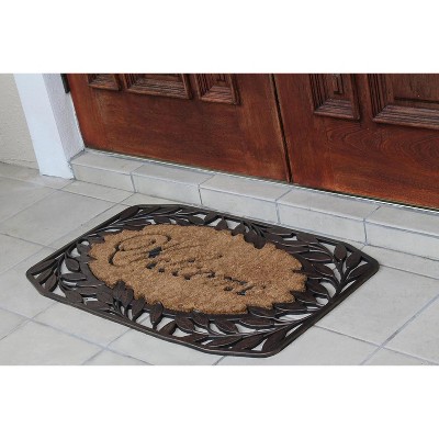 A1HC Rubber and Coir Heavy Duty Doormat for Outdoor Entrance 23" X 38", Leaf Border