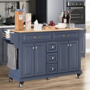 Wood Top Kitchen Island Cart with Wheels, 4 Doors & 5 Drawers, Rolling Storage Cabinet for Kitchen or Dining – The Pop Home - 1 of 4