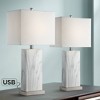 360 Lighting Connie Modern Table Lamps 25" High Set of 2 White Faux Marble with USB Charging Ports Rectangular Shade for Living Room Office Desk House - 2 of 4