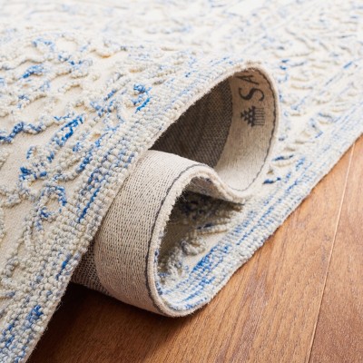 Ivory and Blue Hand Tufted Wool Runner Rug, 2'3" x 8'