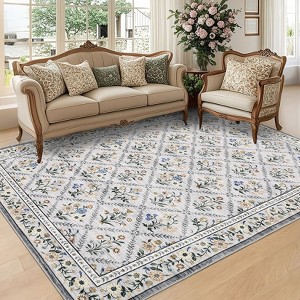 Machine Washable Area Rug Floral Printed Carpet Non Slip Stain Resistant Farmhouse Floor Cover Soft Low Pile Indoor Rugs for Bedroom Kitchen - 1 of 4