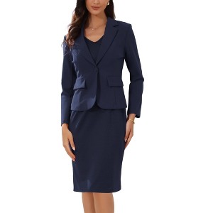 Allegra K Women's Dress Business Solid V Neck Office Notched Lapel Blazer 2 Pieces Suit Sets Outfit - 1 of 4