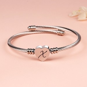 Twisted Steel Heart Cable Initial Bracelet - 1 of 4
