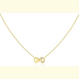 Heart Initial Necklace 14K Gold Plated Christmas Stocking Stuffer for Teens D - 1 of 4