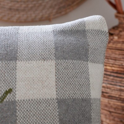 Grey and Orange Checkered Fall Pumpkin Pillow 21" x 21"