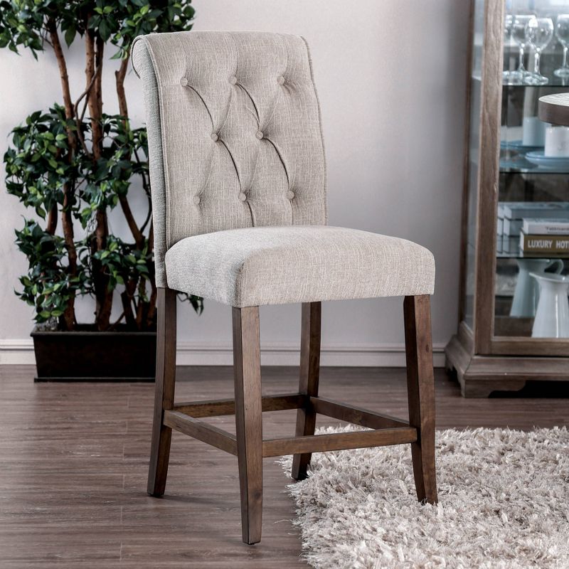 2pk Brandta Button Tufted Counter Height Barstool Beige/Rustic Oak - HOMES: Inside + Out, 3 of 5
