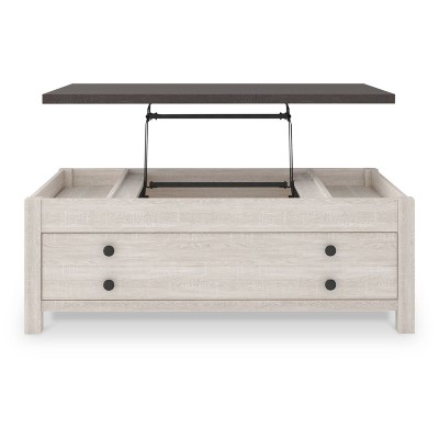 Brown and White Rectangular Lift-Top Coffee Table with Storage