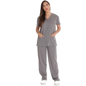 Just Love Solid Stretch Scrub Set for Women Stretchy Mock Wrap Top and Cargo Pants - 1 of 3