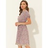 Allegra K Women's Floral Ruffle Neck Smocked Waist Short Sleeve Sundress - 3 of 4