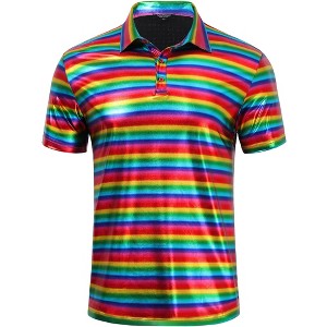 Men's 70s Disco Shirts Shiny Sequins Short Sleeve Party Shirt Slim Fit Nightclub Costume Tops - 1 of 4