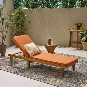 Christopher Knight Home Nadine Outdoor Acacia Wood Armless Adjustable Chaise Lounge with Cushion - 1 of 4