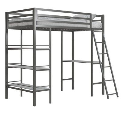 metal loft bed with shelves