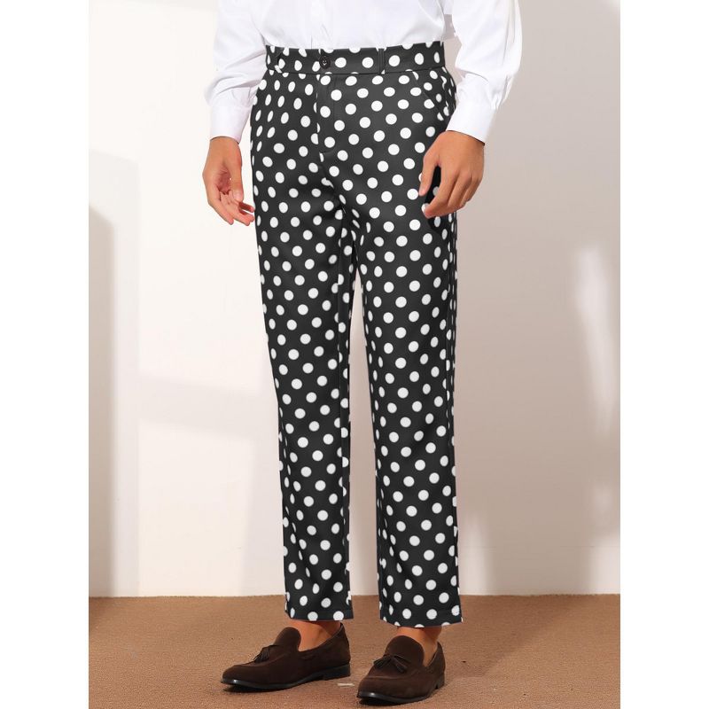 Lars Amadeus Men's Regular Fit Flat Front Polka Dots Printed Pants, 2 of 6