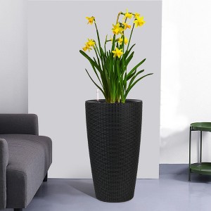 Grungis Planters with Automatic Watering for Outdoor Plants,Faux Rattan Tall Planters with Water Level Monitor Inner Bucket,2PCS - 1 of 4