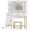 Makeup Vanity Desk with Mirror and Lights, with 2 Drawers, 9 Open Shelves& 2 Cabinets for Bedroom, Living room - 2 of 4