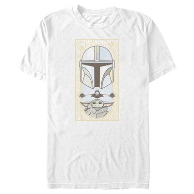 Men's Star Wars: The Mandalorian Grogu and Mando Faded Card  T-Shirt - White - X Large